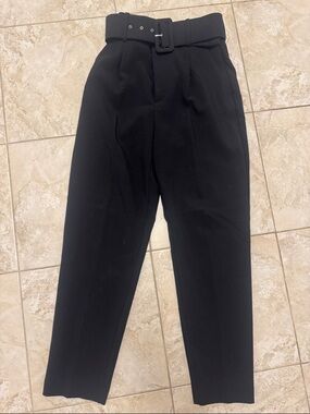 Zara Black High-Rise Belted Tapered Pants